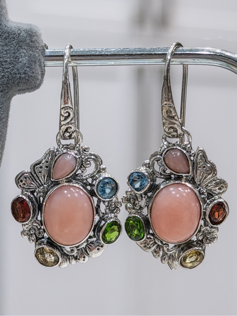 Pink Opal Multigemstone Sterling Silver Dangle Earrings